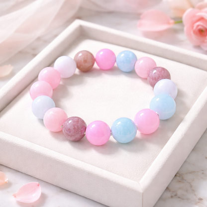 Pastel Dyed Jade Beaded Bracelet – Soft Pink &amp; Blue Gemstone Jewelry