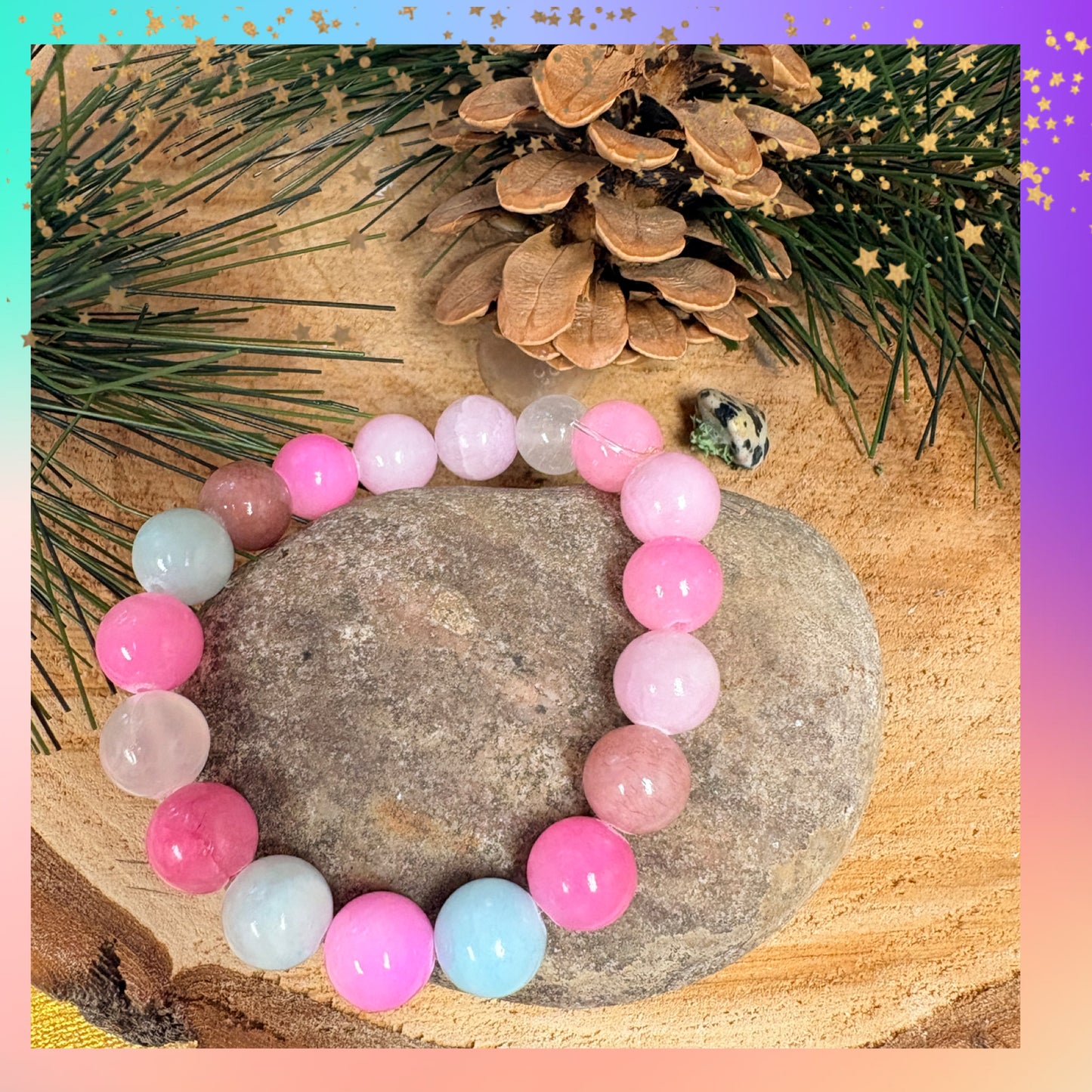 Pastel Dyed Jade Beaded Bracelet – Soft Pink &amp; Blue Gemstone Jewelry