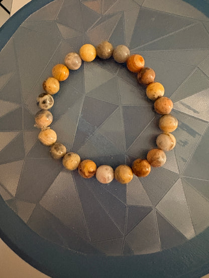 Earth Tone Agate Beaded Bracelet- Round Natural Stone Stretch Bracelet
