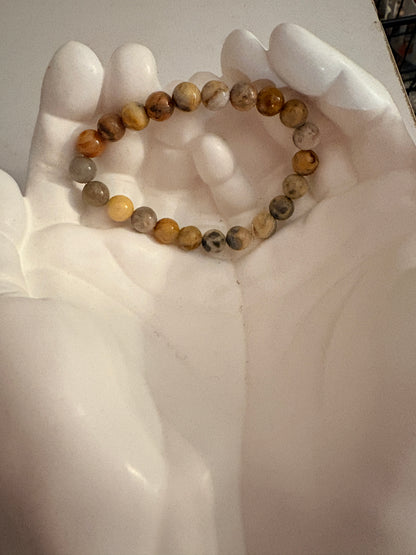 Earth Tone Agate Beaded Bracelet- Round Natural Stone Stretch Bracelet