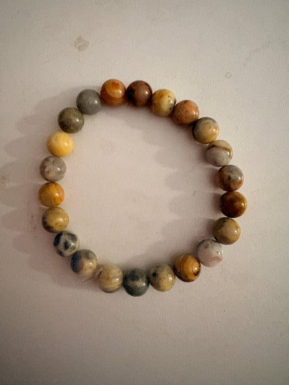 Earth Tone Agate Beaded Bracelet- Round Natural Stone Stretch Bracelet