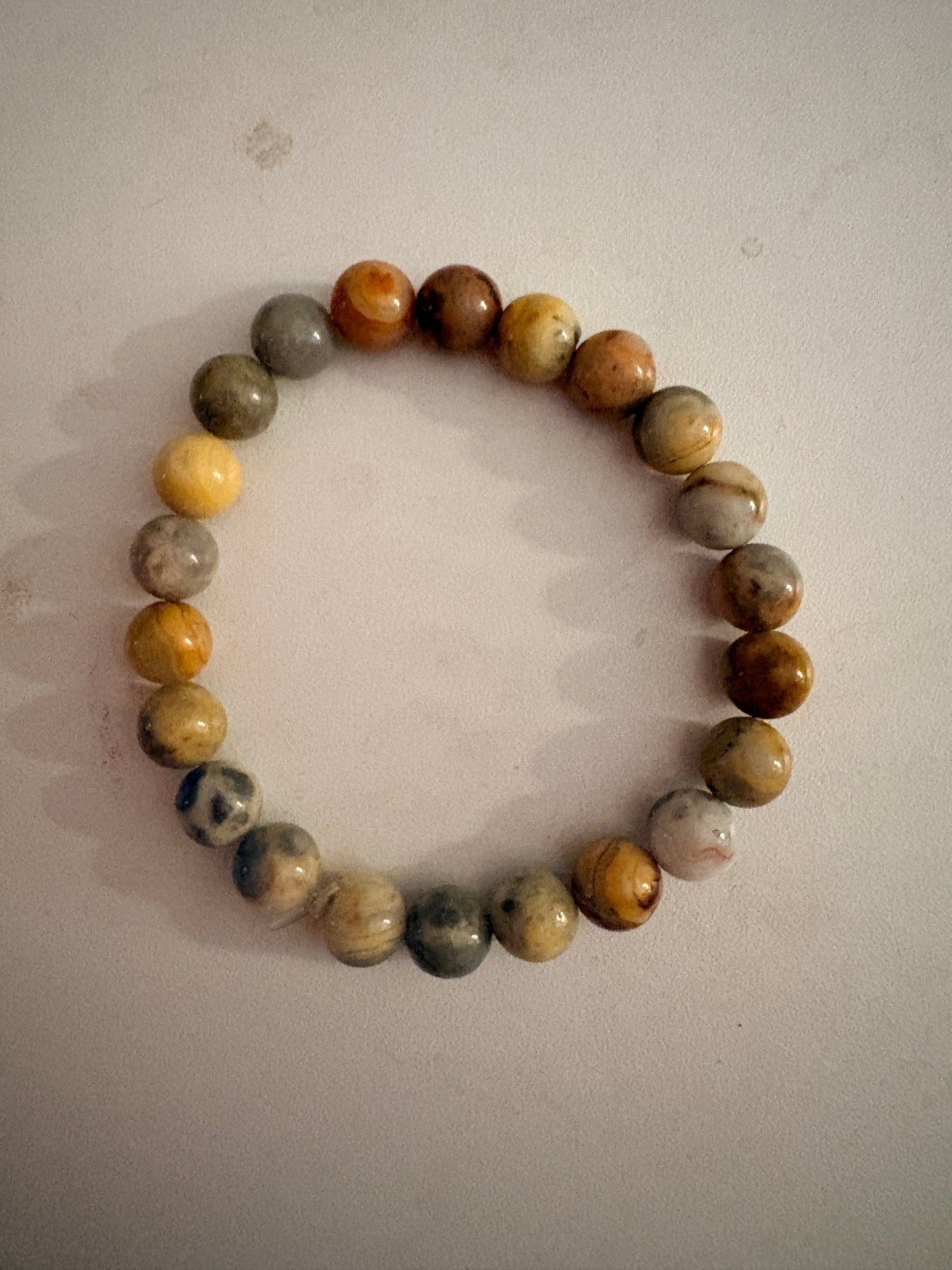 Earth Tone Agate Beaded Bracelet- Round Natural Stone Stretch Bracelet