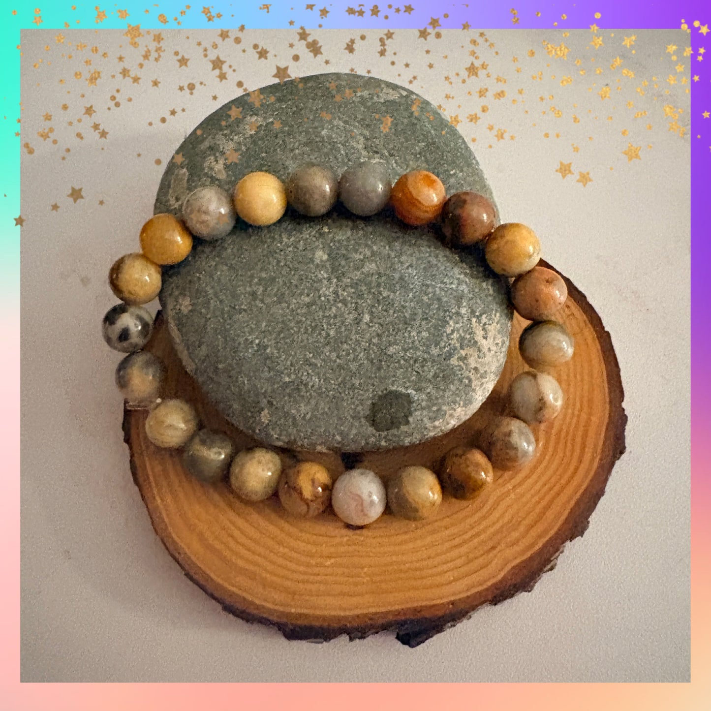 Earth Tone Agate Beaded Bracelet- Round Natural Stone Stretch Bracelet