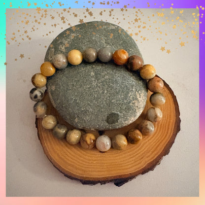 Earth Tone Agate Beaded Bracelet- Round Natural Stone Stretch Bracelet