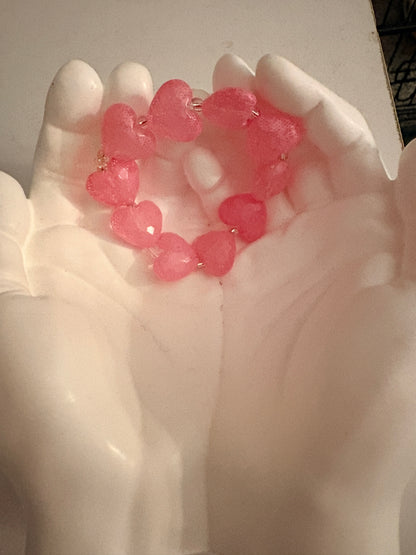 Pink Heart Lace Print Acrylic Beaded Bracelet