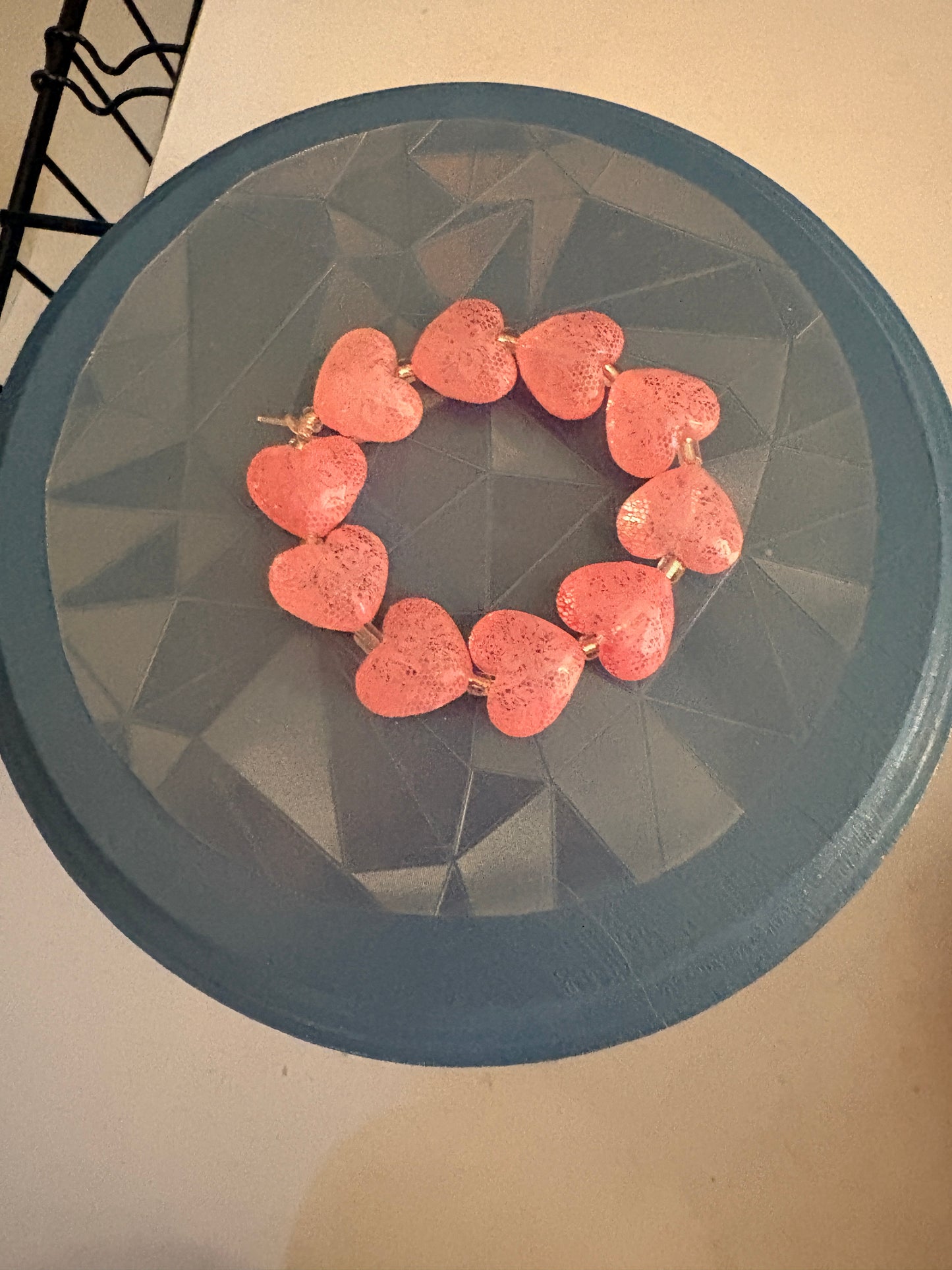 Pink Heart Lace Print Acrylic Beaded Bracelet