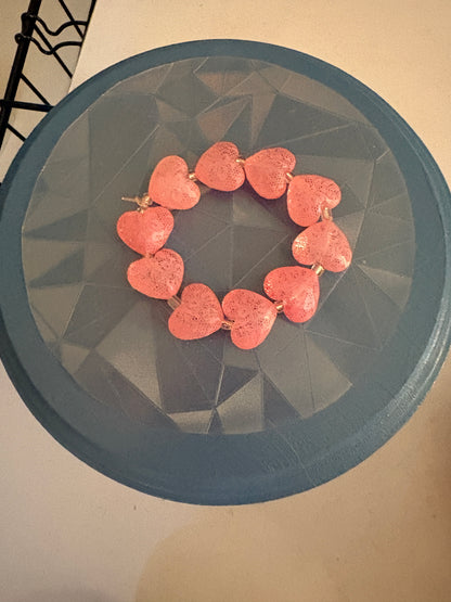 Pink Heart Lace Print Acrylic Beaded Bracelet