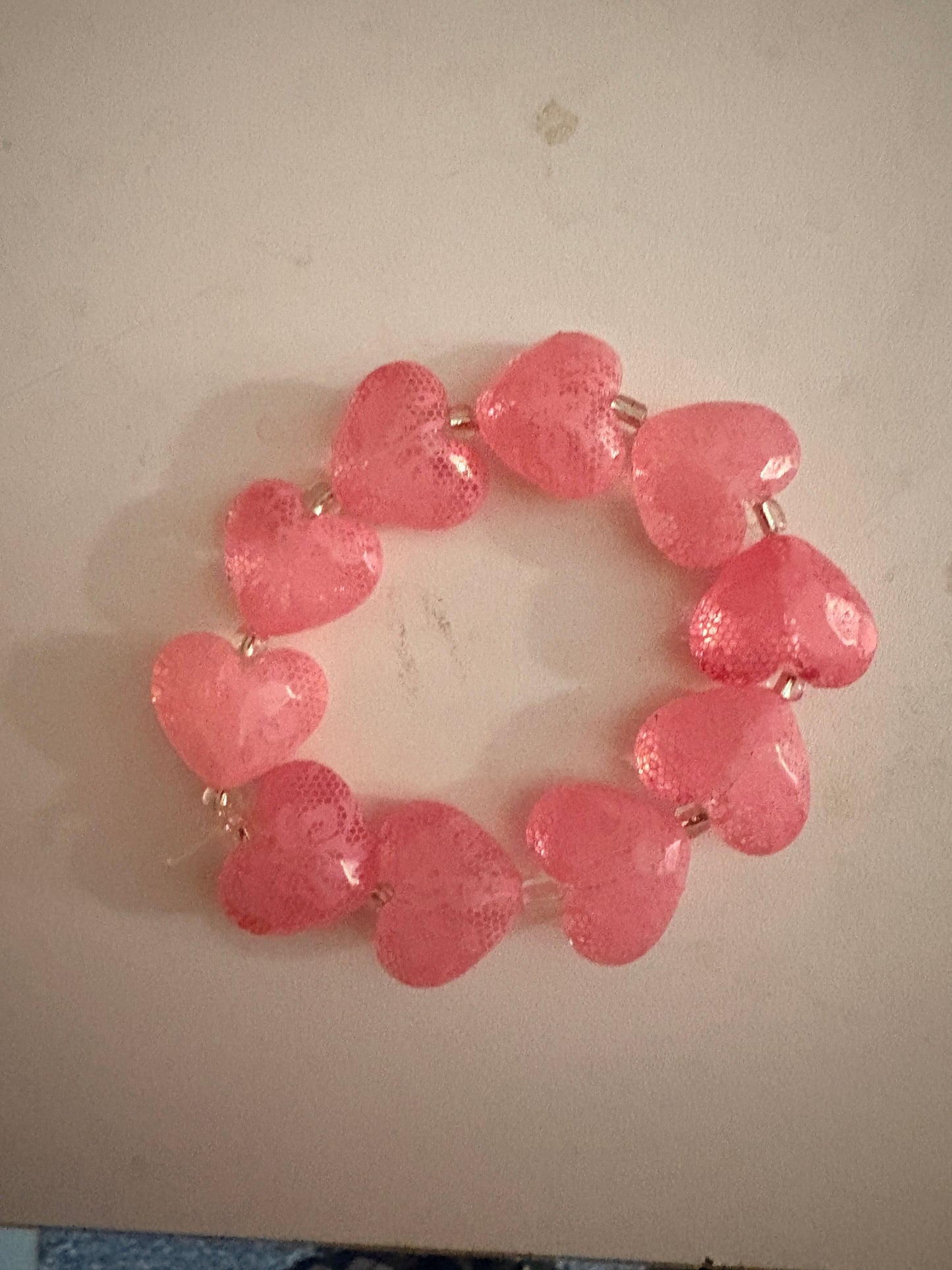 Pink Heart Lace Print Acrylic Beaded Bracelet