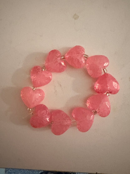 Pink Heart Lace Print Acrylic Beaded Bracelet