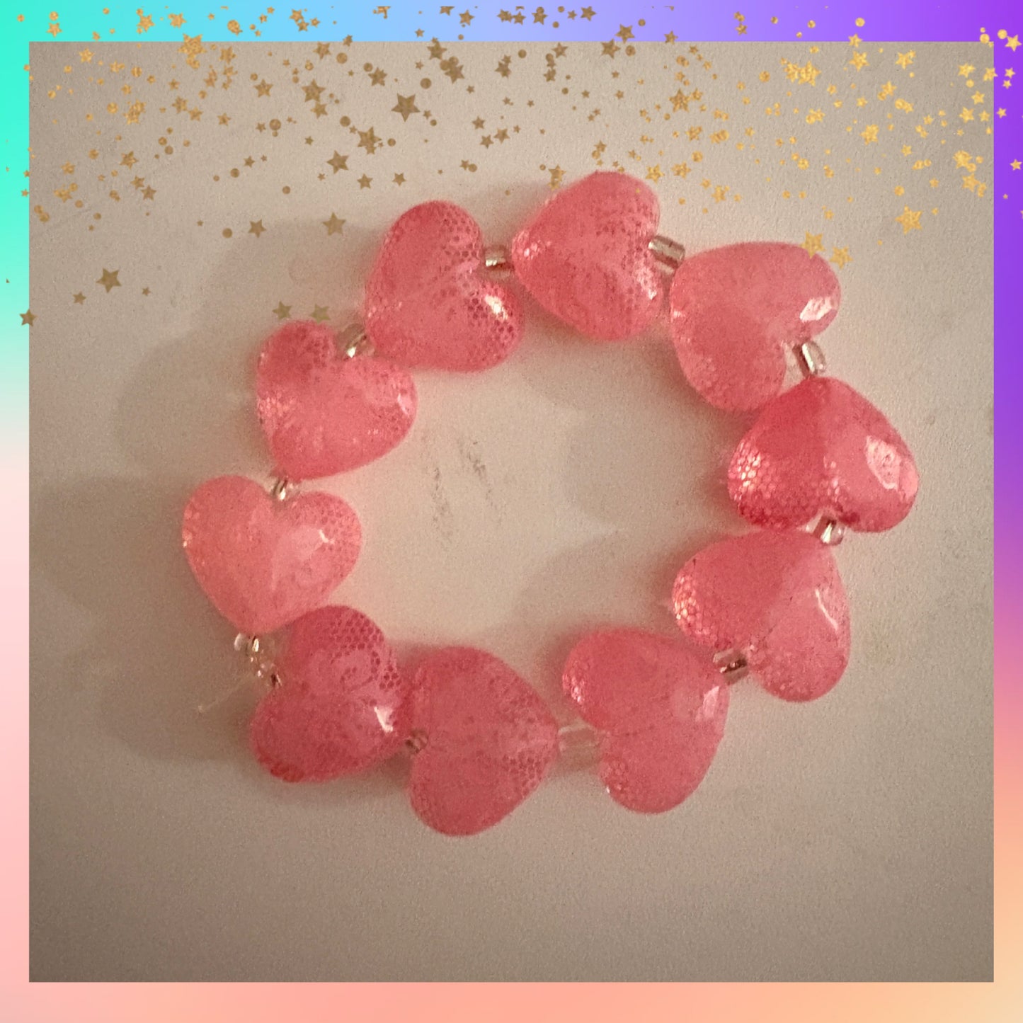 Pink Heart Lace Print Acrylic Beaded Bracelet
