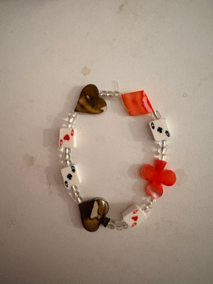 Playing Cards & Suit Symbol Beaded Bracelet – Casino-Inspired Bracelet