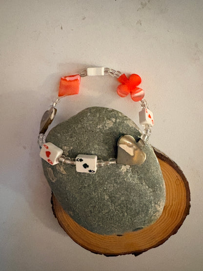 Playing Cards & Suit Symbol Beaded Bracelet – Casino-Inspired Bracelet