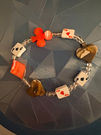 Playing Cards & Suit Symbol Beaded Bracelet – Casino-Inspired Bracelet