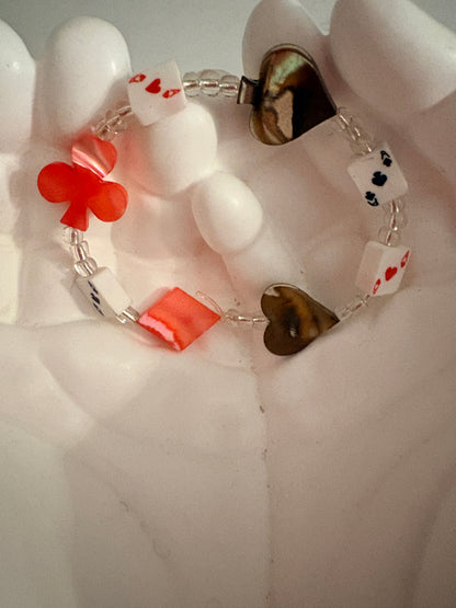 Playing Cards & Suit Symbol Beaded Bracelet – Casino-Inspired Bracelet