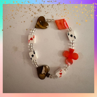Playing Cards & Suit Symbol Beaded Bracelet – Casino-Inspired Bracelet