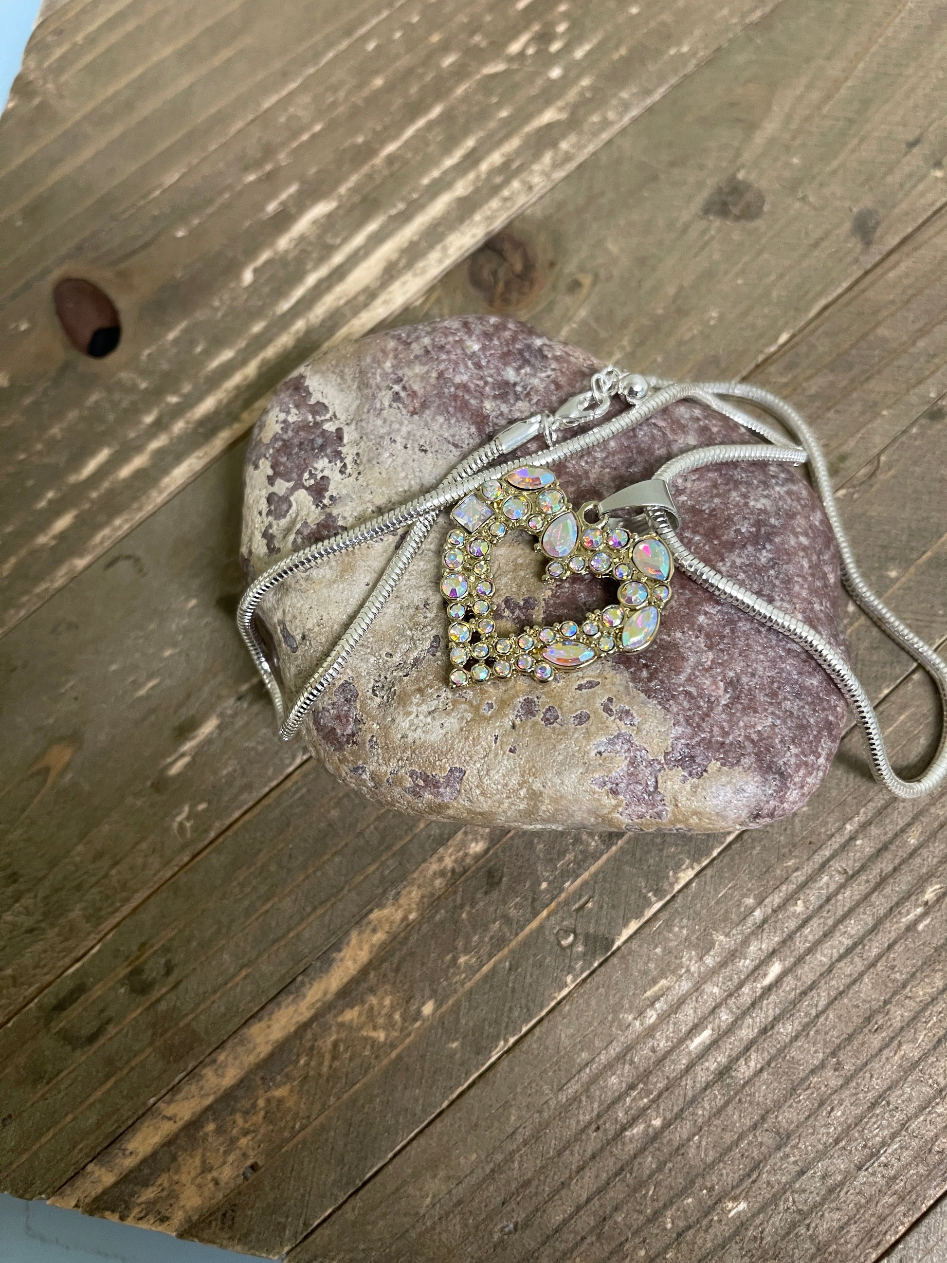 Iridescent Rhinestone Heart Pendant on a Silver chain NecklacePink tiful of LOVE