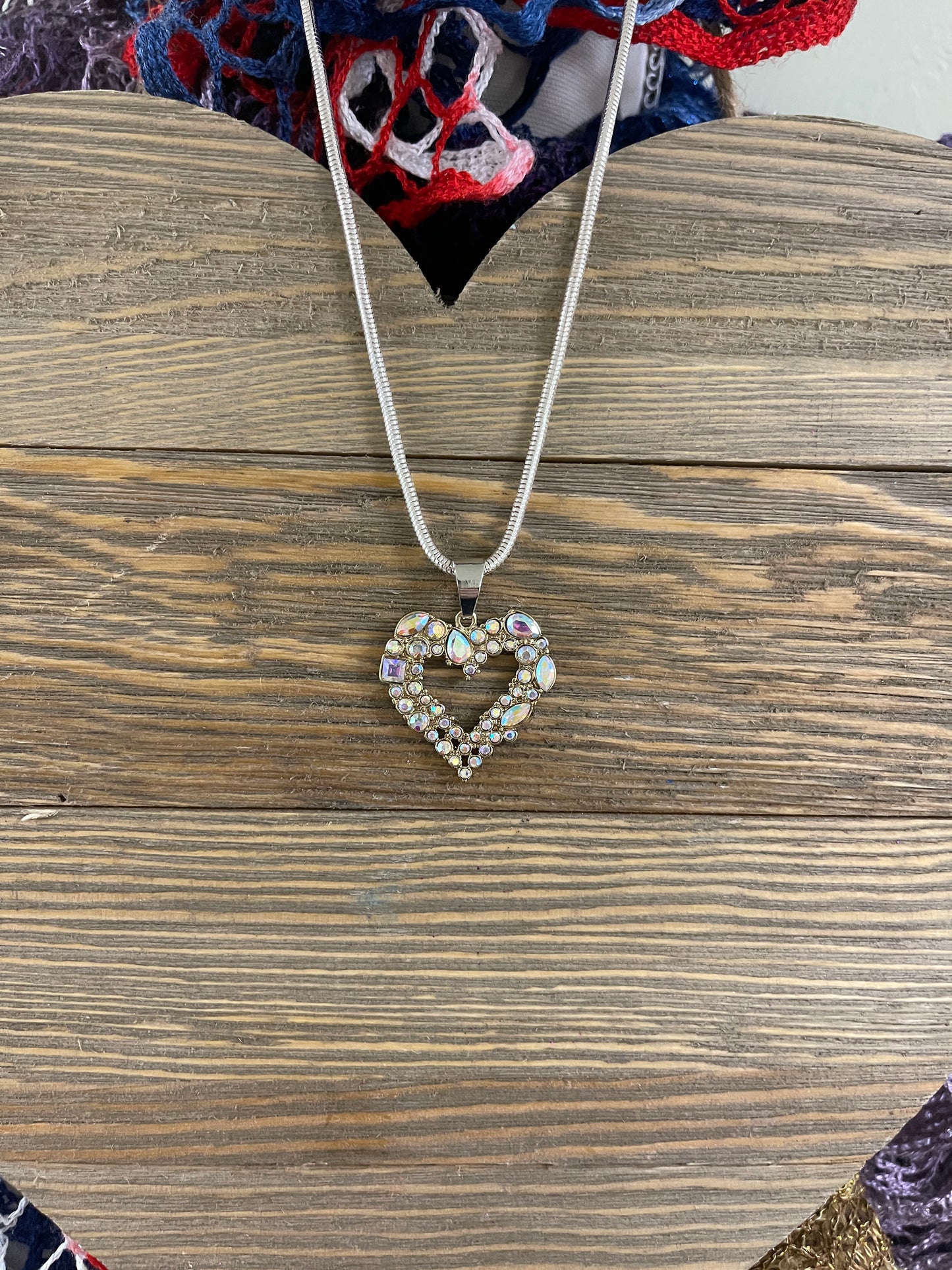 Iridescent Rhinestone Heart Pendant on a Silver chain NecklacePink tiful of LOVE