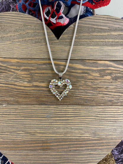 Iridescent Rhinestone Heart Pendant on a Silver chain NecklacePink tiful of LOVE
