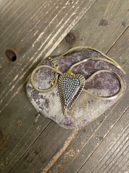 Rhinestone Heart Pendant on a Gold chain Necklace