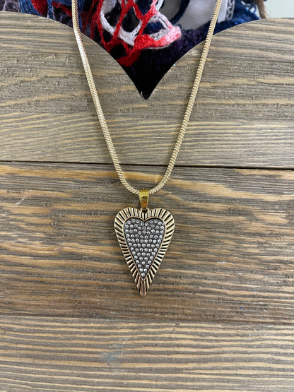 Rhinestone Heart Pendant on a Gold chain Necklace