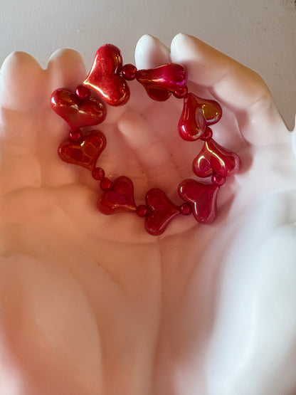 Pearlescent Red Heart Beaded Bracelet