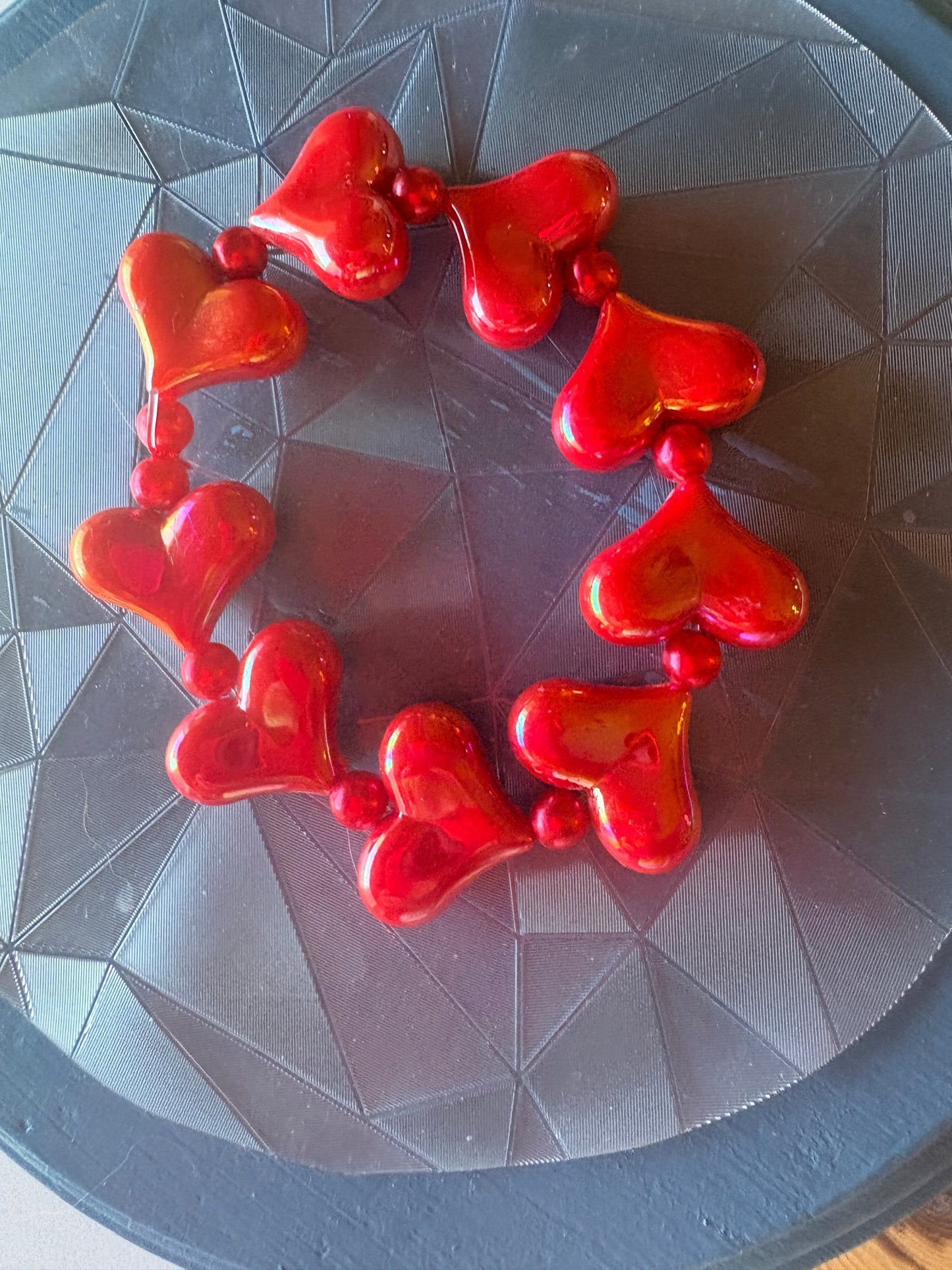 Pearlescent Red Heart Beaded Bracelet