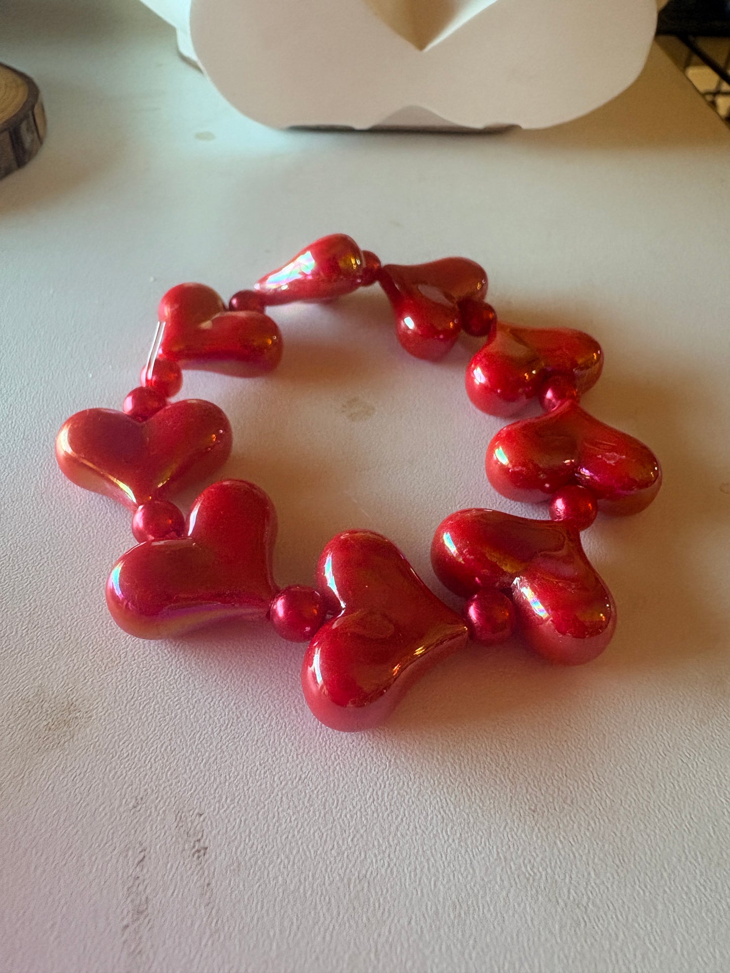 Pearlescent Red Heart Beaded Bracelet