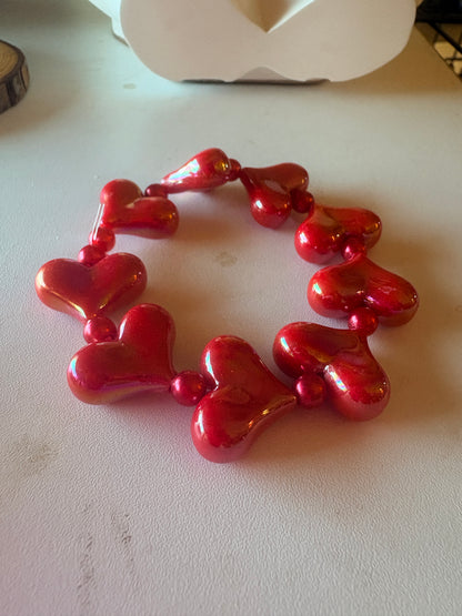 Pearlescent Red Heart Beaded Bracelet