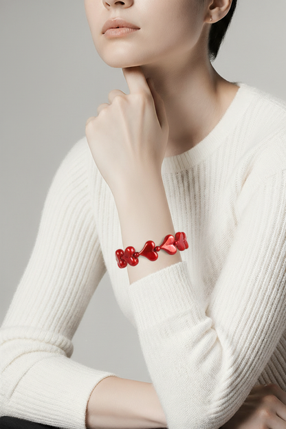 Pearlescent Red Heart Beaded Bracelet