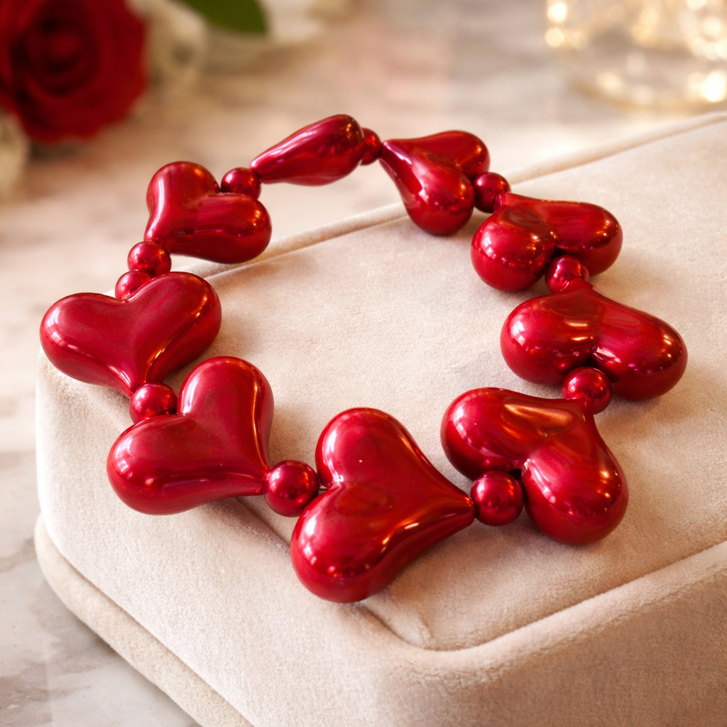 Pearlescent Red Heart Beaded Bracelet