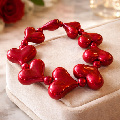 Pearlescent Red Heart Beaded Bracelet