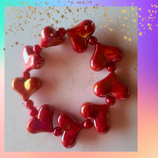 Pearlescent Red Heart Beaded Bracelet