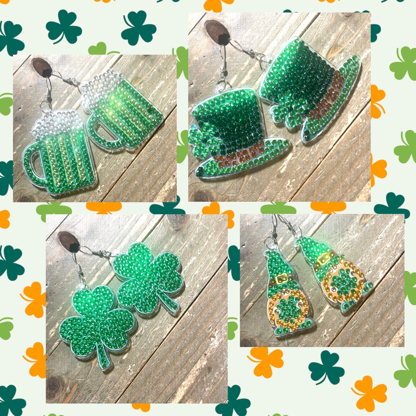 St. Patrick's Day Diamond Painting Wire Earrings (4 to choose)