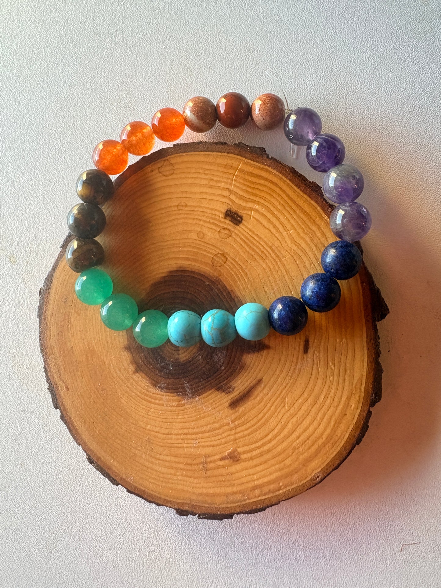 Rainbow Mixed Stone Round Beaded Bracelet