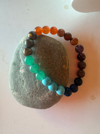 Rainbow Mixed Stone Round Beaded Bracelet
