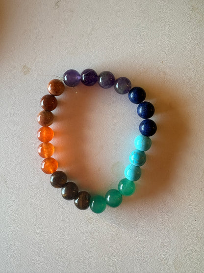 Rainbow Mixed Stone Round Beaded Bracelet