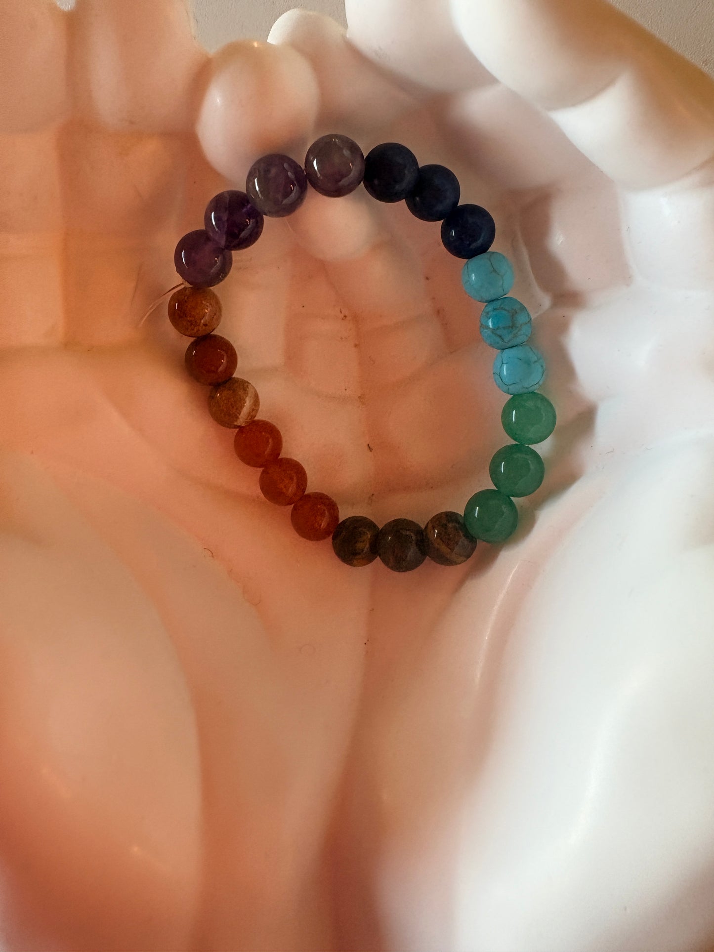 Rainbow Mixed Stone Round Beaded Bracelet