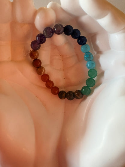 Rainbow Mixed Stone Round Beaded Bracelet