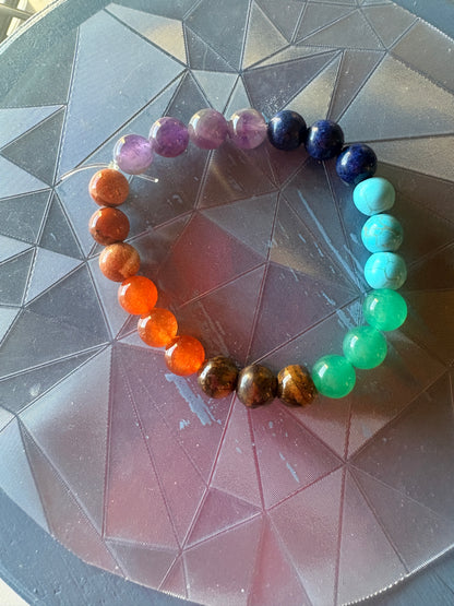 Rainbow Mixed Stone Round Beaded Bracelet