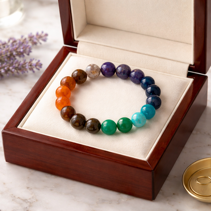 Rainbow Mixed Stone Round Beaded Bracelet