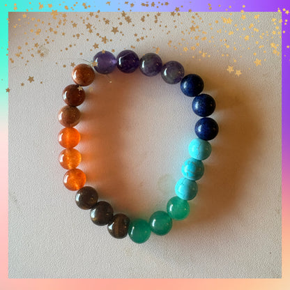 Rainbow Mixed Stone Round Beaded Bracelet