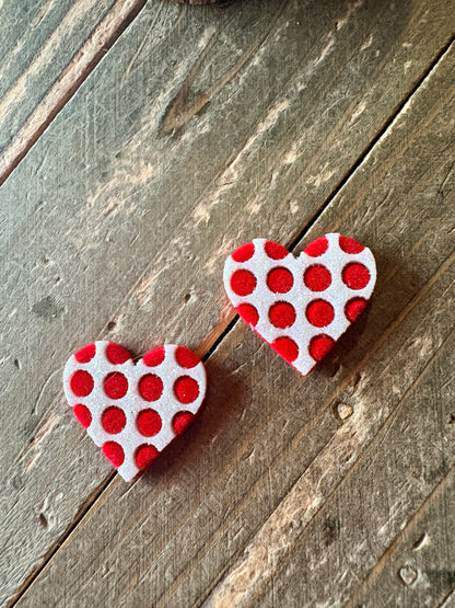 Red Polka Dot Heart Stud Earrings – Glitter Heart Design