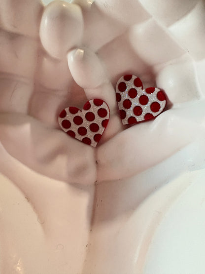 Red Polka Dot Heart Stud Earrings – Glitter Heart Design