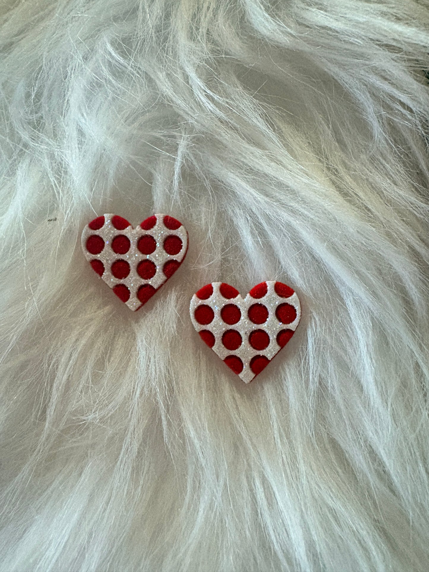 Red Polka Dot Heart Stud Earrings – Glitter Heart Design