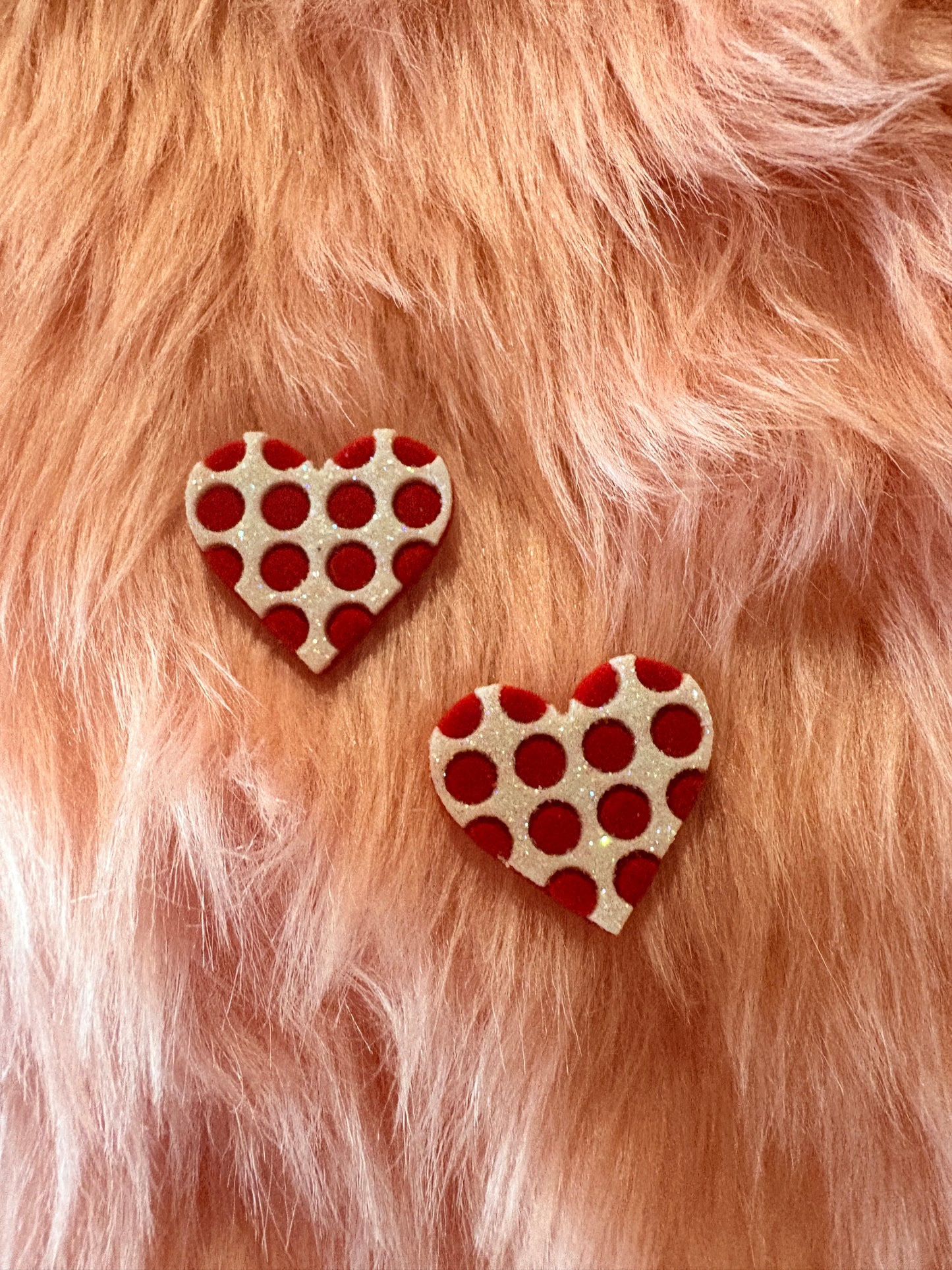 Red Polka Dot Heart Stud Earrings – Glitter Heart Design