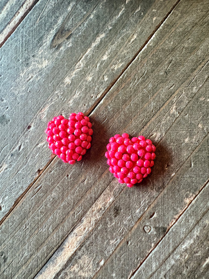 Red gemstone Heart Stud Earrings – Textured Heart Design with Silver-Plated Posts