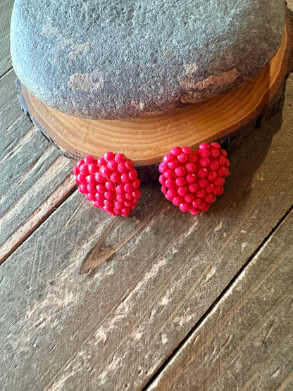 Red gemstone Heart Stud Earrings – Textured Heart Design with Silver-Plated Posts