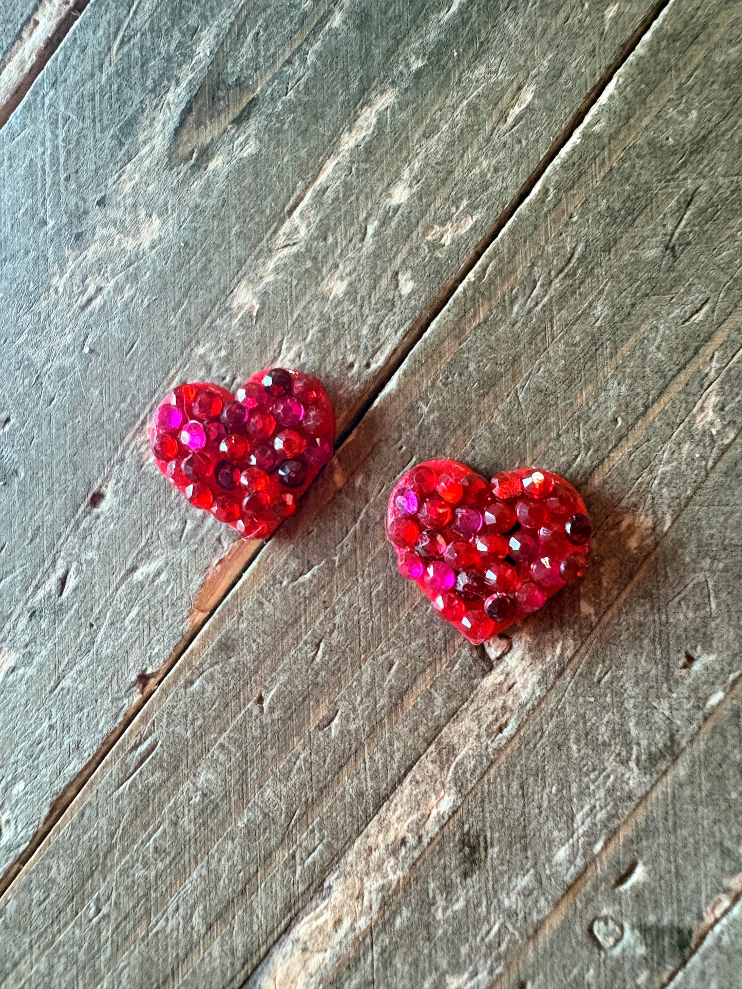 Red Sparkly Gemstone Heart Stud Earrings