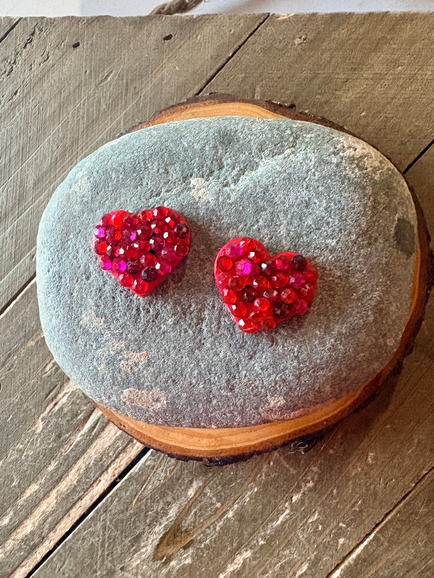 Red Sparkly Gemstone Heart Stud Earrings