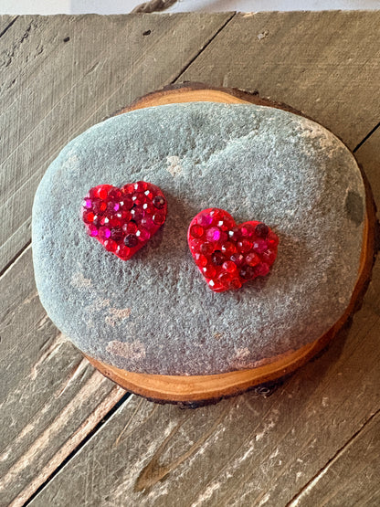 Red Sparkly Gemstone Heart Stud Earrings